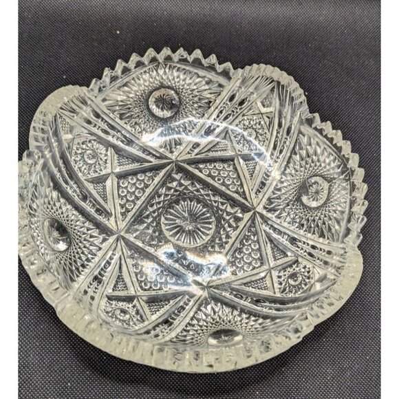 Imperial Cut Glass Candy Dish Bowl Nucut Line Sawtooth Edge 7.5" Christmas - Picture 2 of 7